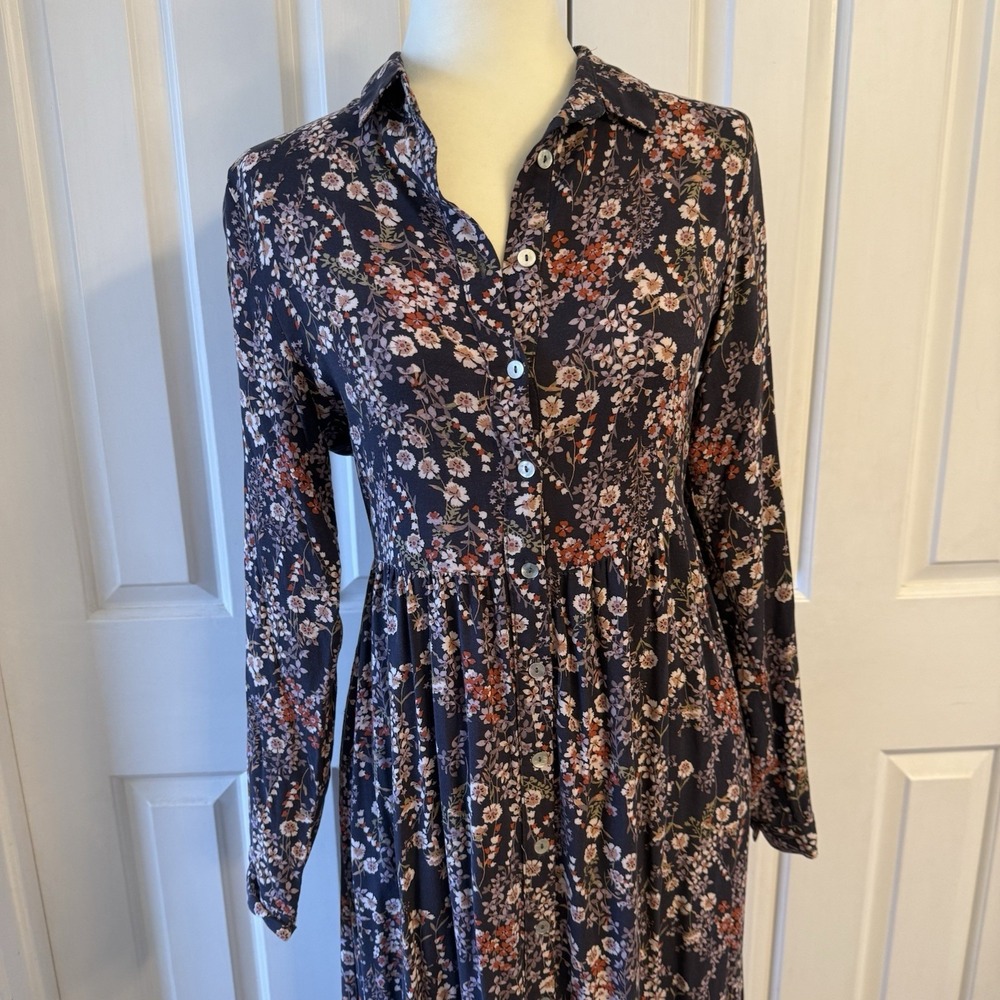 Bohme Floral Print 100% Rayon Long‎ Sleeve Button Down Boho Dress Small - Picture 2 of 10